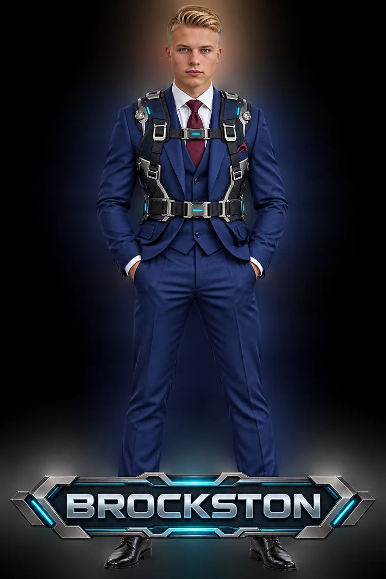 Brockston wearing the harness.