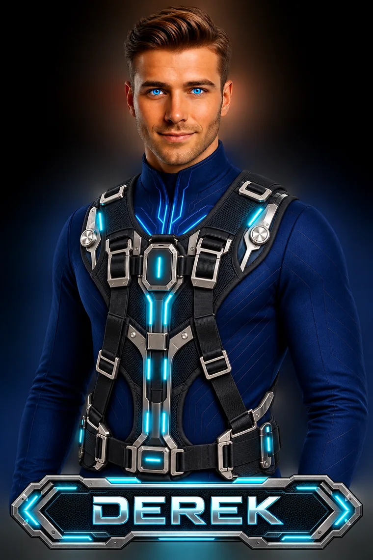 Derek wearing the harness.